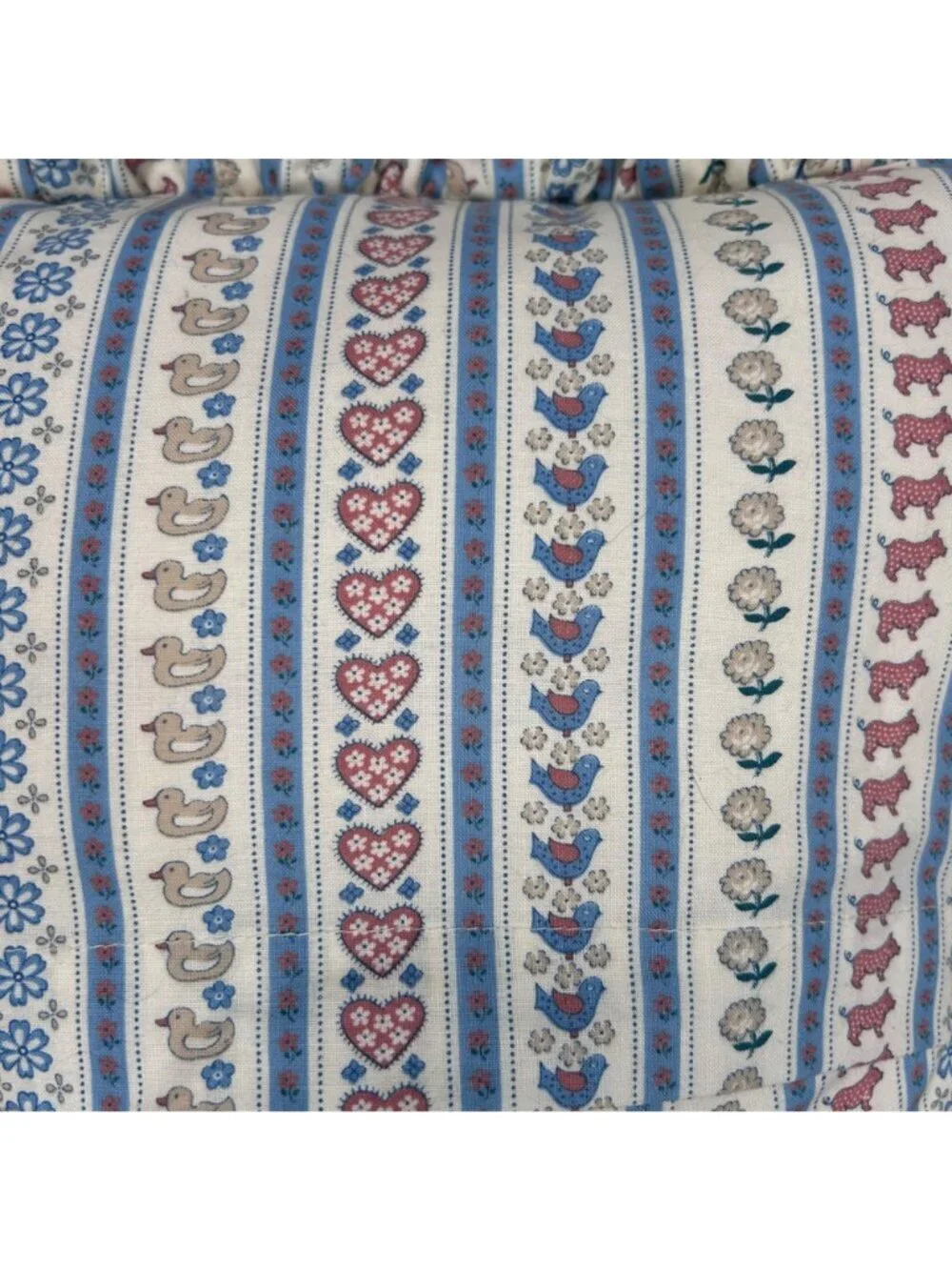 Vtg Quilted Throw Pillow Cottage Ruffle Pig Ducks Floral Country